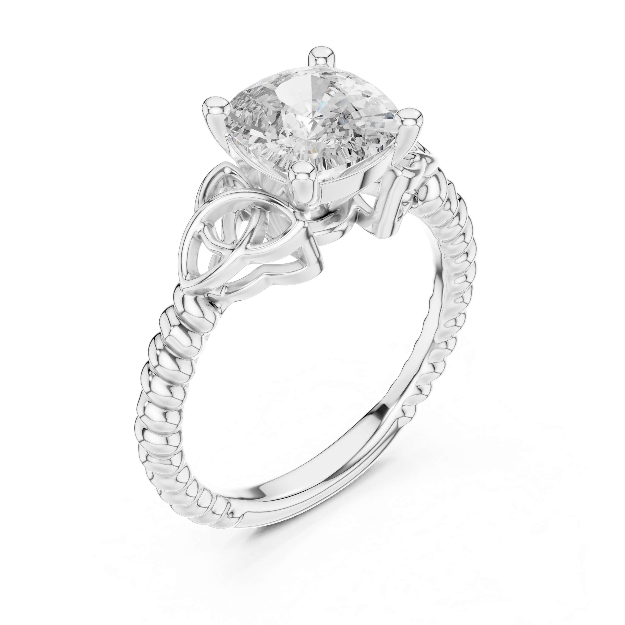 Silver ring with a diamond on a white background